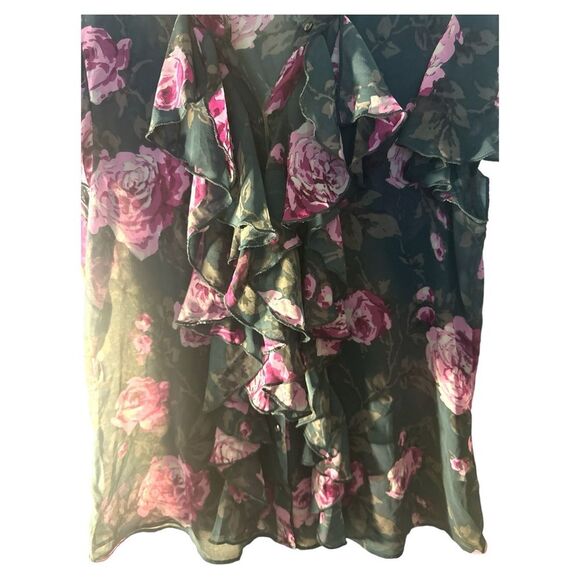 Converse One Star Floral Ruffle Blouse Top‎ Sheer Pink Roses Large - Picture 3 of 13